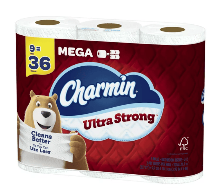 Charmin Ultra Strong Toilet Paper, 9 Mega Roll