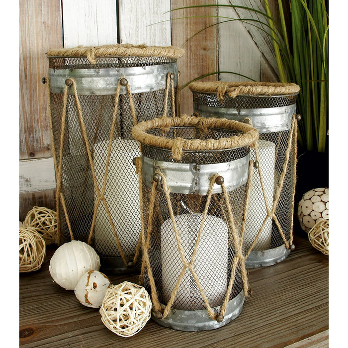 DecMode 3 Holder Silver Metal Decorative Candle Lantern, Set of 3