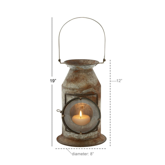 DecMode Gray Metal Decorative Candle Lantern with Handle