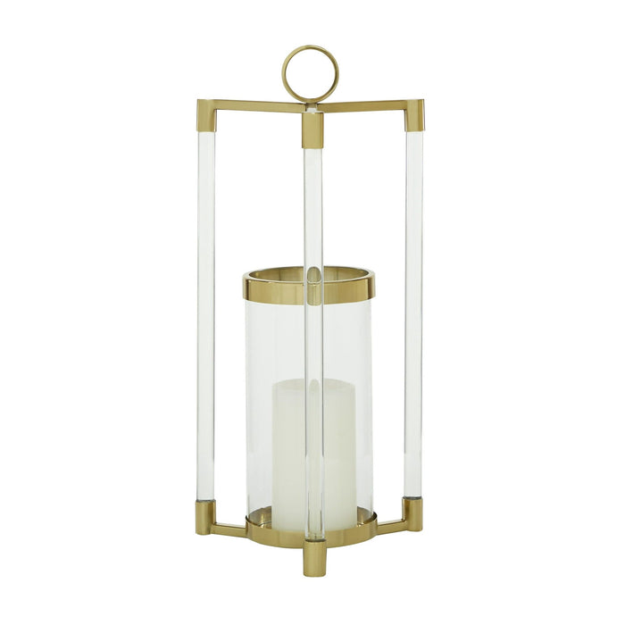 The Novogratz Gold Stainless Steel Decorative Candle Lantern with Acrylic Accents