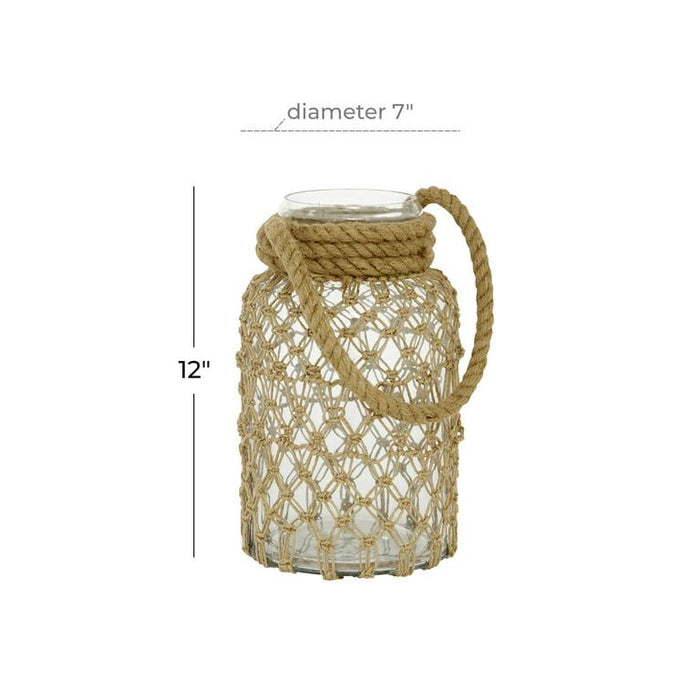 The Novogratz Clear Glass Decorative Candle Lantern with Rope Handle