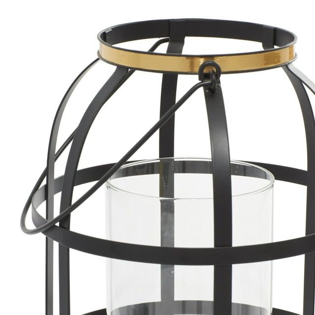 DecMode 2 Holder Black Metal Decorative Candle Lantern with Handle, Set of 2