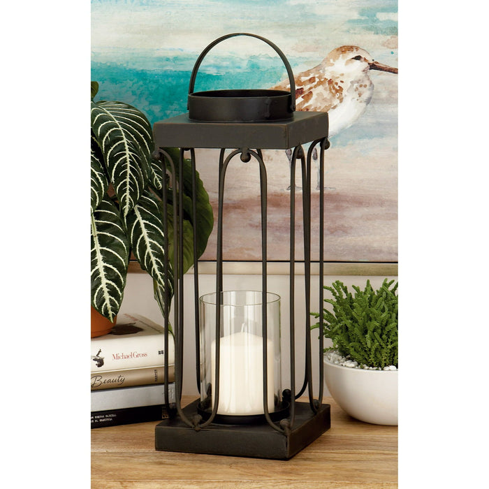 DecMode 2 Holder Black Metal Decorative Candle Lantern, Set of 2