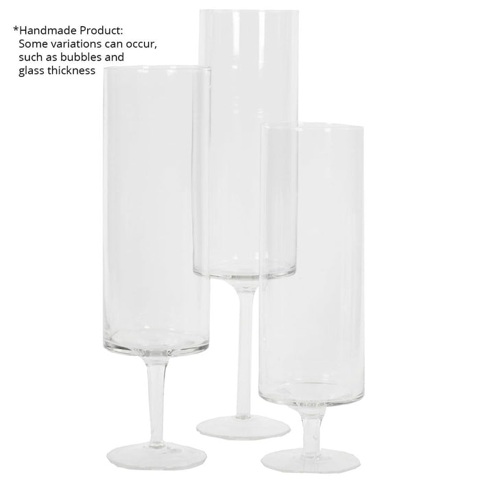 DIY Wedding Koyal Wholesale Pillar Candle Hurricane Pedestal Holders, Tall Glass Pedestal Candle Holders Centerpiece, Wedding Glass Stem Hurricanes Set of 3 (Clear, 3.7 x 11.8, 13.7, 15.7)