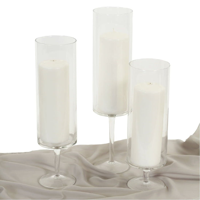 DIY Wedding Koyal Wholesale Pillar Candle Hurricane Pedestal Holders, Tall Glass Pedestal Candle Holders Centerpiece, Wedding Glass Stem Hurricanes Set of 3 (Clear, 3.7 x 11.8, 13.7, 15.7)