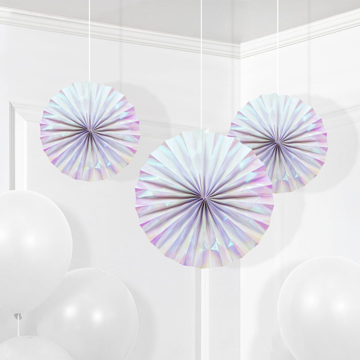 Way to Celebrate Iridescent Paper Fans Party Decoration 14" in x 14" in 3 Ct.