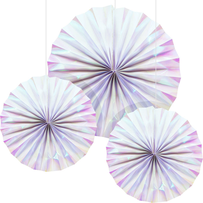 Way to Celebrate Iridescent Paper Fans Party Decoration 14" in x 14" in 3 Ct.