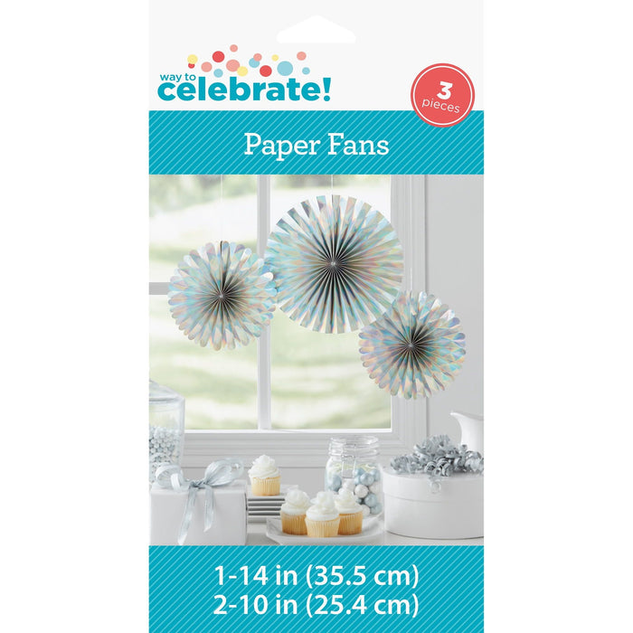 Way to Celebrate Iridescent Paper Fans Party Decoration 14" in x 14" in 3 Ct.