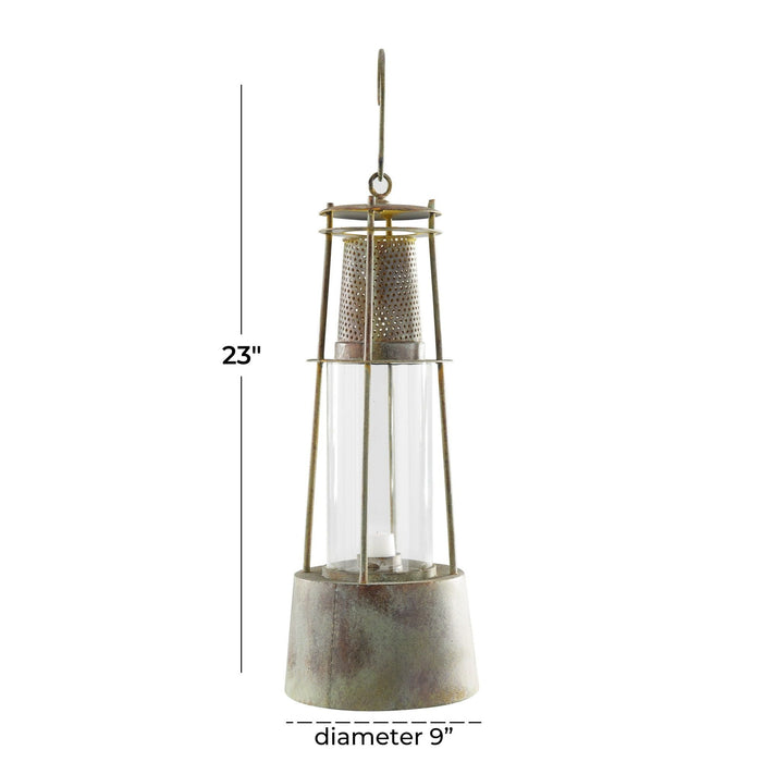 DecMode 9"W, 23"H Metal Rustic Lantern, Brown, 1-Piece