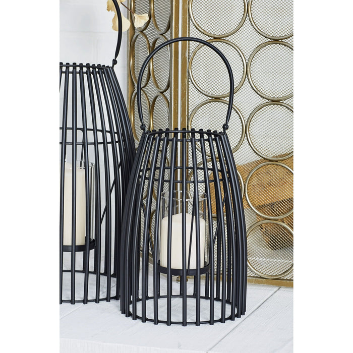 DecMode Black Metal Decorative Candle Lantern with Handle