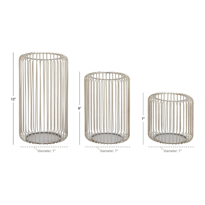 DecMode 3 Holder Silver Metal Cage Style Decorative Candle Lantern, Set of 3