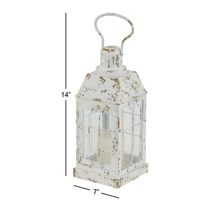 DecMode 7"W, 14"H Vintage Lantern, White, 1 - Piece