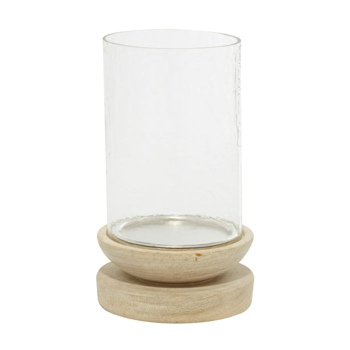 DecMode Cream Wood Single Candle Hurricane Lamp