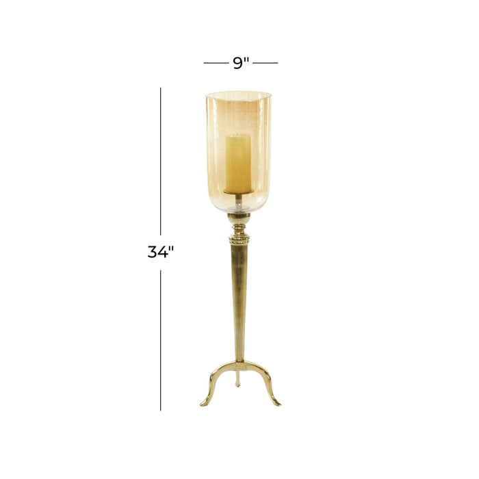 DecMode Gold Aluminum Single Candle Hurricane Lamp