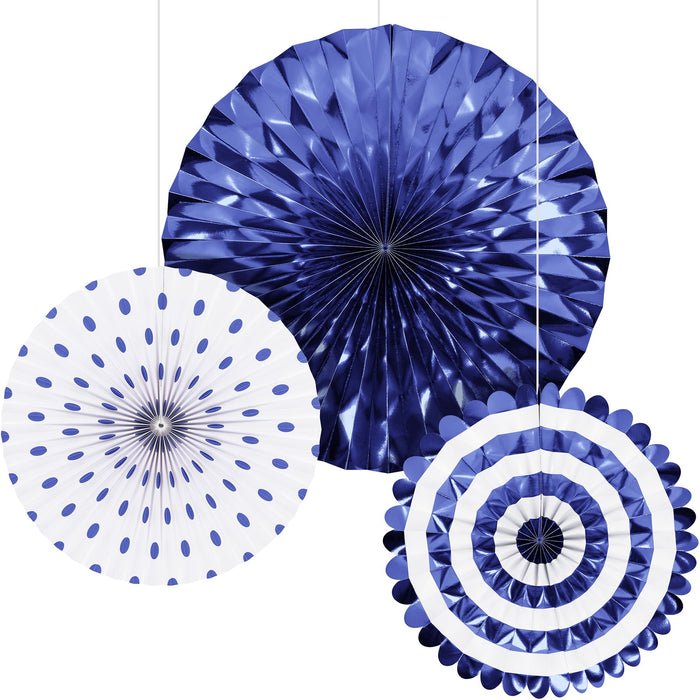 Way to Celebrate! Cobalt Blue Paper Fan Set for Party, 3 Ct., Blue, Paper