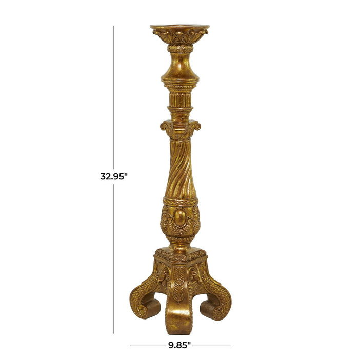 DecMode Gold Polystone Handmade Pillar Candle Holder