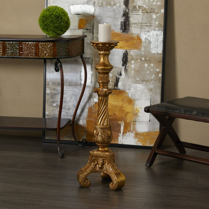 DecMode Gold Polystone Handmade Pillar Candle Holder