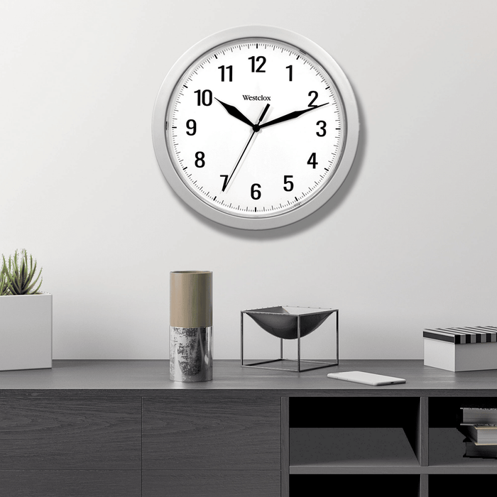 Westclox 9.75" Silver Analog QA Wall Clock with Classic Design and Hidden Storage