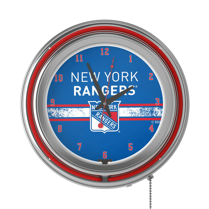 NHL Chrome Double Rung Neon Clock - New York Rangers???