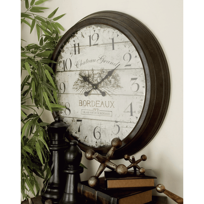 DecMode 28" Brown Metal Wall Clock with Bordeaux