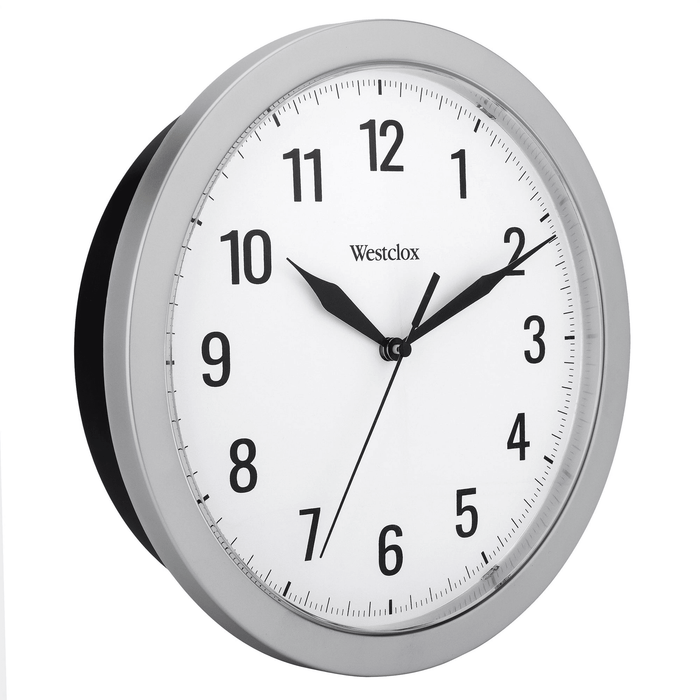 Westclox 9.75" Silver Analog QA Wall Clock with Classic Design and Hidden Storage