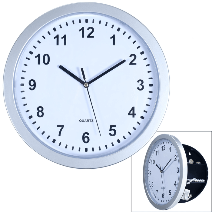 Silver Wall Clock with Hidden Safe - 10 inches by 10 inches