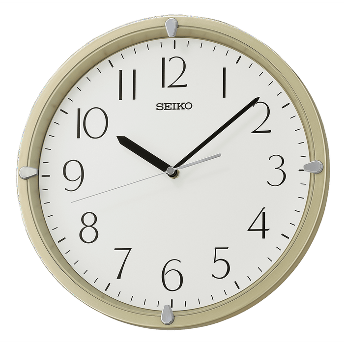 Seiko 12" Kuota Round Wall Clock, Golden Color Frame, Analog, Quartz, Battery Operated, Traditional QHA007GLH