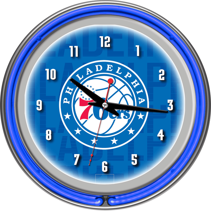 NBA Chrome Double Rung Neon Clock - City - Philadelphia 76ers