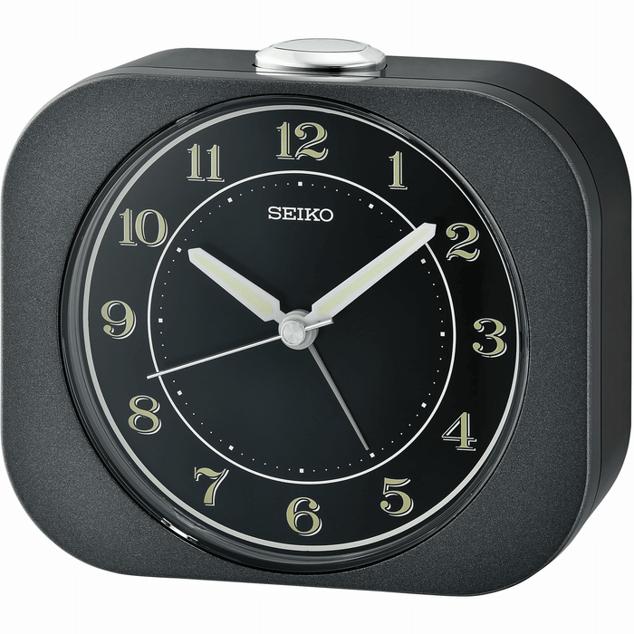 Seiko 4 inch Kyoda Beep Alarm Metallic Black Analog Quartz Desk Clock QHE195JLH