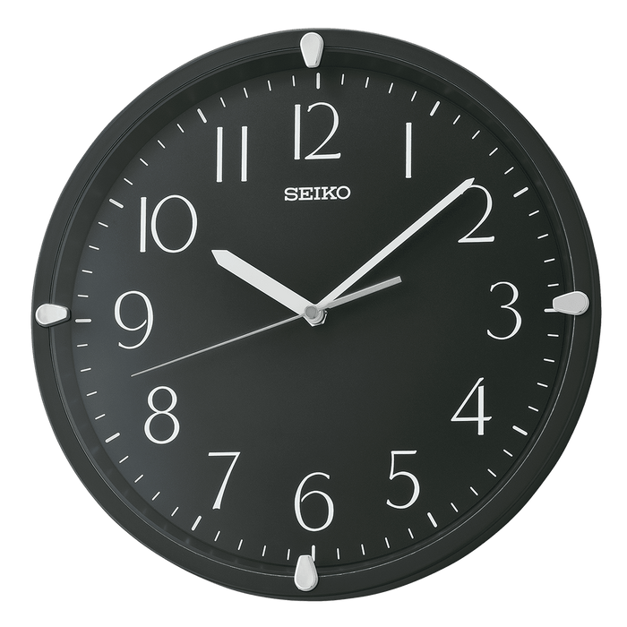 Seiko 12" Quartz Traditional Round Black Analog Quartz Wall Clock, QHA007KLH