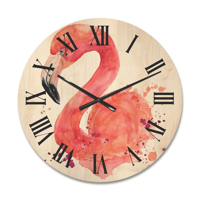 Designart 'Abstract Portrait of Pink Flamingo I' Farmhouse Wood Wall Clock(Size 16" x 16")