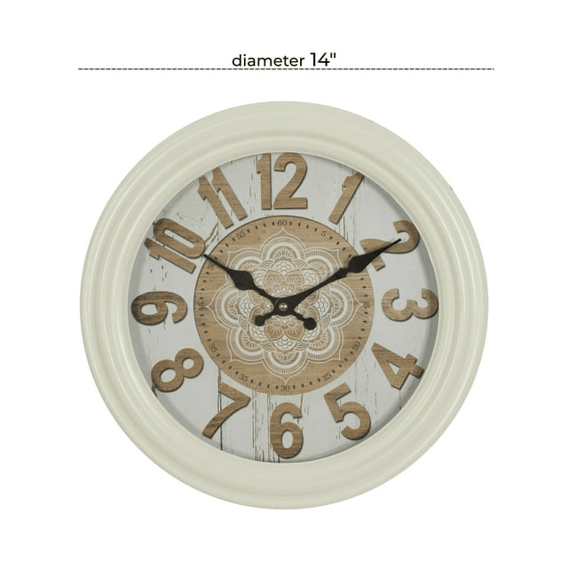 DecMode 14" White Metal Fluted Frame Wall Clock