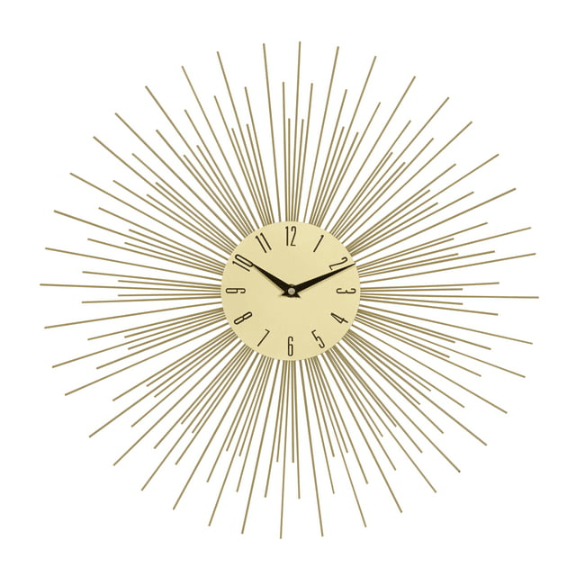 DecMode 19" Gold Metal Starburst Wall Clock with Black Accents