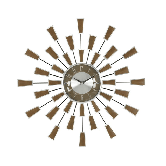 DecMode 22" Brown Metal Starburst Wall Clock with Silver Accents