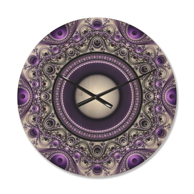 Designart 'Fractal Pattern Purple with Circles ' Modern Wood Wall Clock (Size 29" x 29")