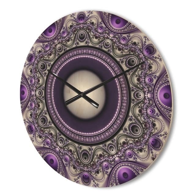 Designart 'Fractal Pattern Purple with Circles ' Modern Wood Wall Clock (Size 29" x 29")