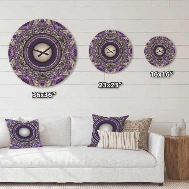 Designart 'Fractal Pattern Purple with Circles ' Modern Wood Wall Clock (Size 29" x 29")