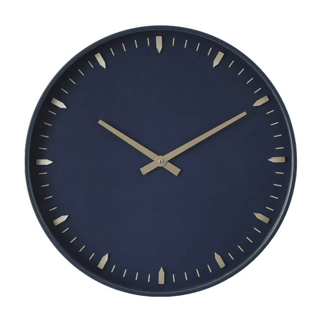 DecMode 20" Dark Blue Glass Wall Clock with Gold Accents