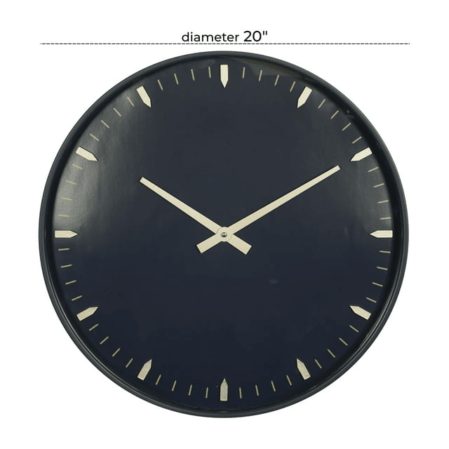 DecMode 20" Dark Blue Glass Wall Clock with Gold Accents