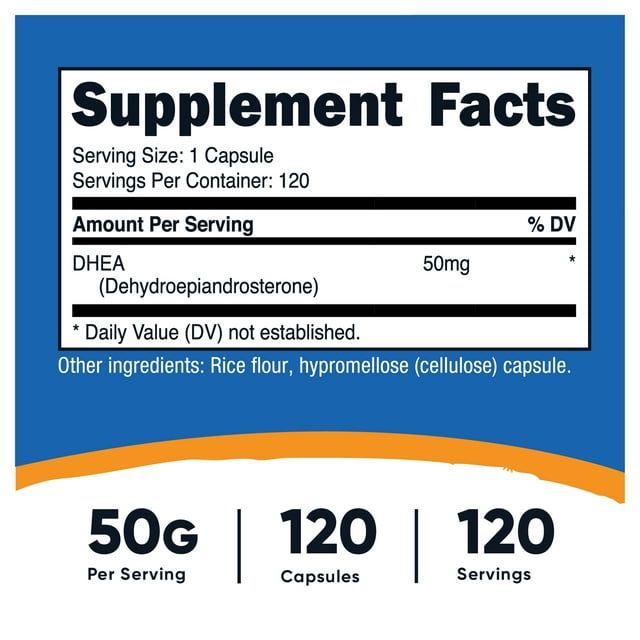 Nutricost DHEA 50mg, 120 Capsules - Gluten Free, Soy Free, Non-GMO, Supplement