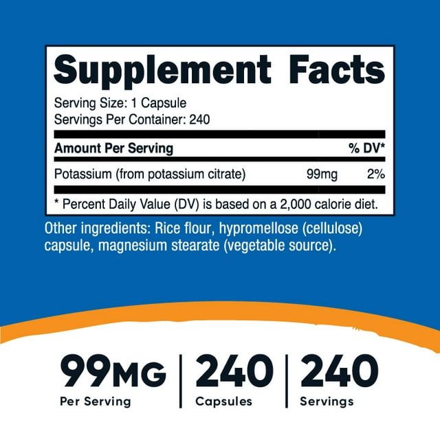 Nutricost Potassium Citrate 99mg, 240 Capsules - Gluten Free, Non-GMO Supplement