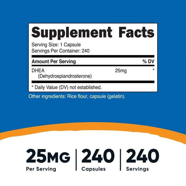 Nutricost DHEA 25mg, 240 Capsules - Gluten Free, Non-GMO Supplement