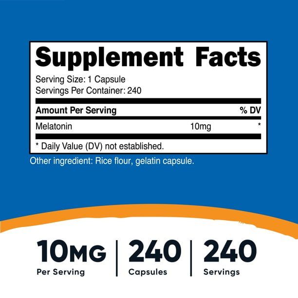 Nutricost Melatonin 10mg, 240 Capsules, Non-GMO Supplement