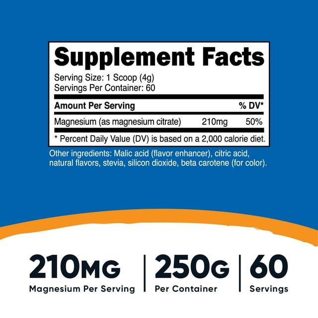 Nutricost Magnesium Citrate Powder (Peach Mango, 250 Grams) - Non-GMO Supplement