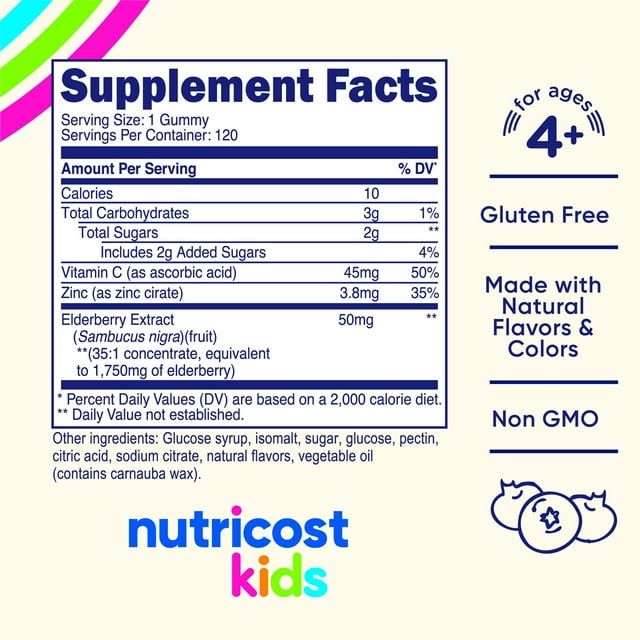 Nutricost Kids Elderberry Gummies (50mg) with Zinc & Vitamin C, 120 Gummies