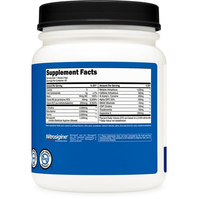 Nutricost Pre-X Xtreme Pre-Workout Complex Powder, Blue Raspberry, 60 Servings, Vegetarian, Non-GMO and Gluten Free