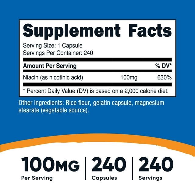 Nutricost Niacin (Vitamin B3) 100mg, 240 Capsules - with Flushing, Non-GMO, Gluten Free