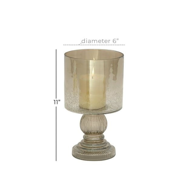 DecMode Brass Glass Handmade Turned Style Pillar Hurricane Lamp with Faux Mercury Glass Finish