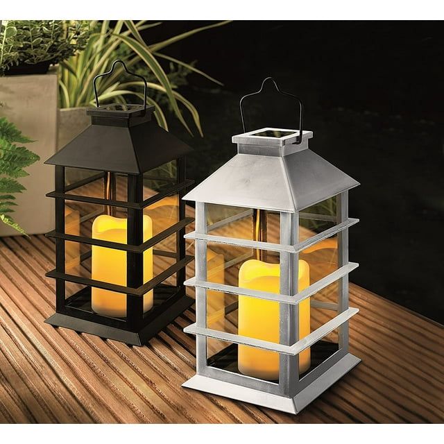 Shop4Omni 11 Inch Solar Powered Flickering LED Candle Lantern Centerpiece Lamp / Silver