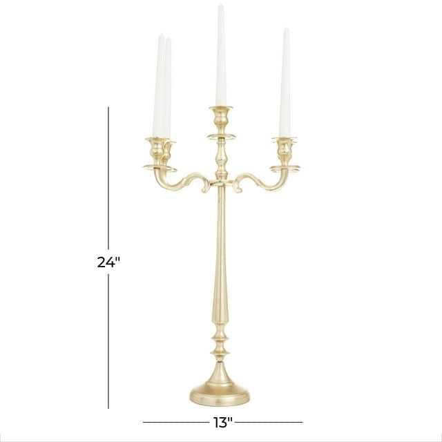 DecMode Traditional Five Tulip Shaped Candelabra Style Candle Holder, 13"W x 24"H with Aluminum Gold Polished Finish